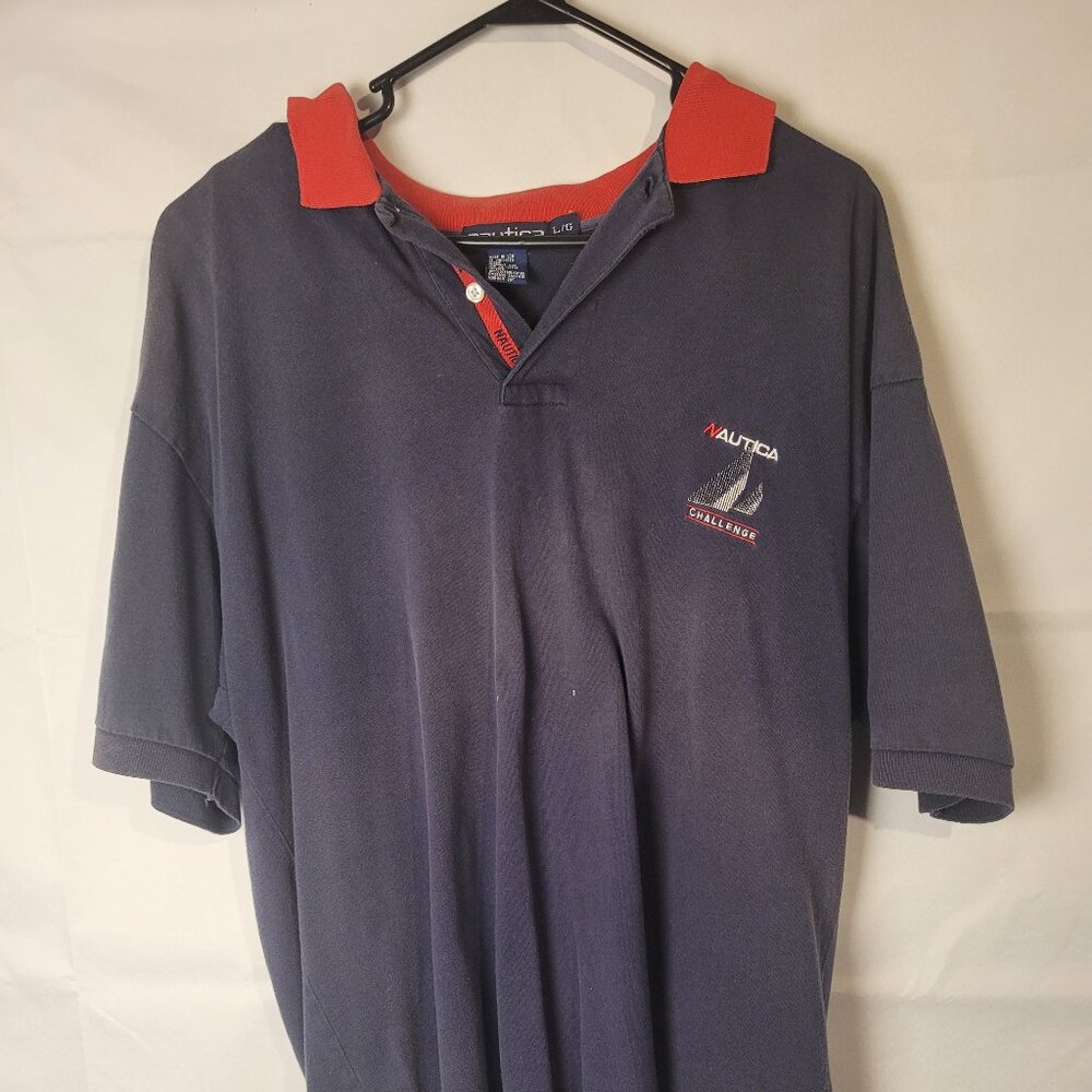 VTG Nautica Men's Navy Blue Sailing Challenge Short Sleeve Polo Shirt Size L